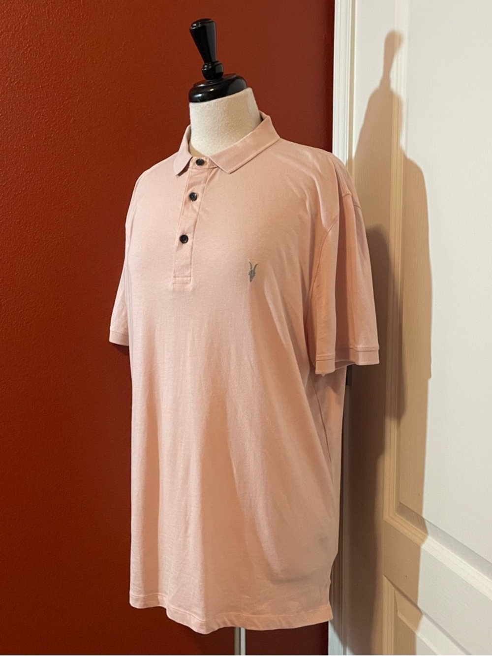 All Saints Men’s Reform Classic Organic Cotton Pink Ramskull Polo Shirt